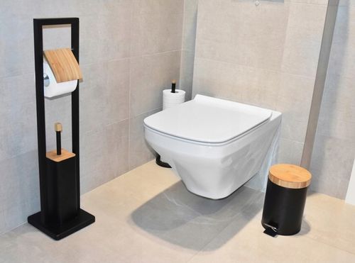 Kosz na śmieci łazienkowy 3l bambus śmietnik do wc łazienki kuchni czarny na Arena.pl