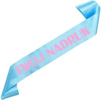 Szarfa jasnoniebieska z Twoim nadrukiem w kolorze jasnego różu