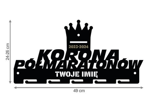 Wieszak na medale KORONA PÓŁMARATONÓW twoje imię dowolny tekst 283.3 na Arena.pl