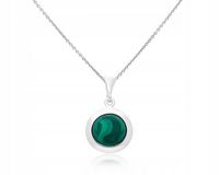 Łańcuszek srebrny z zawieszką zielony malachit 925 naszyjnik damski 40 cm