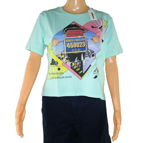 Damska koszulka Wrangler - seledynowa z grafiką - W7382EVWD - M na Arena.pl