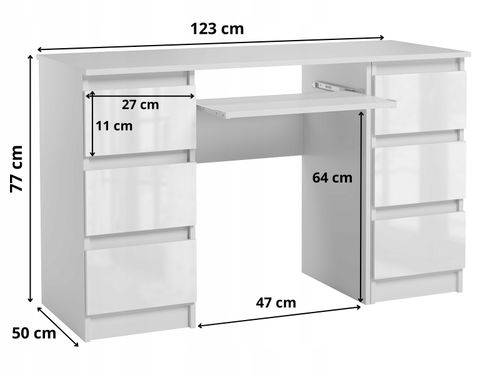 Biurko Komputerowe Młodzieżowe Dla Dziecka Szuflady Białe Połysk na Arena.pl