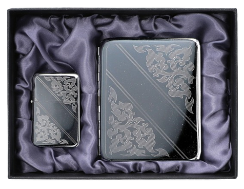 Srebrna Papierośnica i Zapalniczka z Grawerem Roślin w Zestawie Prezentowym na Arena.pl