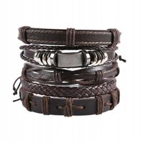 Bransoleta męska Brązowa pleciona skórzana