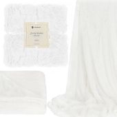 Narzuta na łóżko, pled 160x200 cm dwustronny koc włochacz na kanapę biały