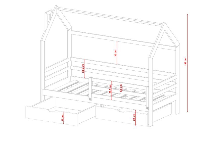 Łóżko parterowe domek Lila 90x190 zdjęcie 2