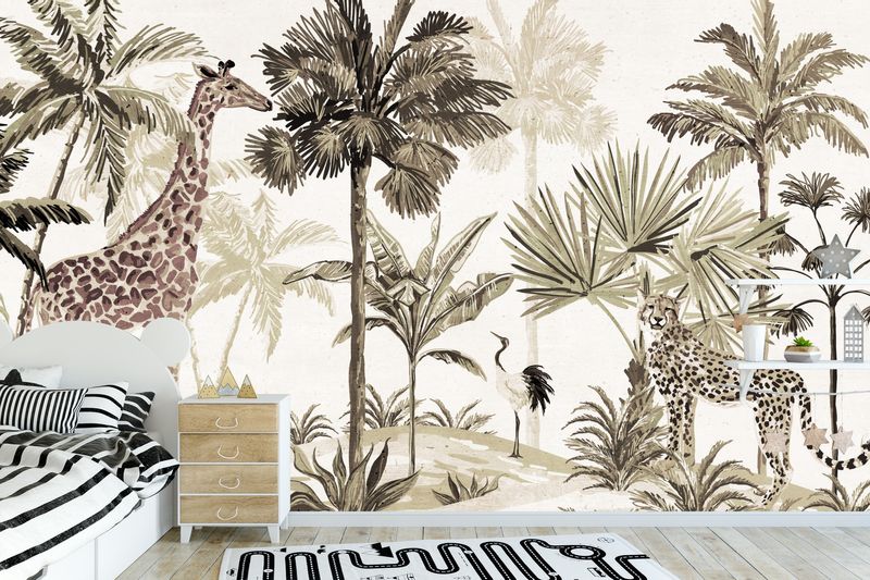 Fototapeta Ścienna Natura Dżungla Dzikie ZWIERZĘTA Styl Boho 360cm x 240cm zdjęcie 7