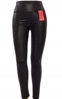 SPODNIE Legginsy Eko Skóra Wyszczuplające wysoki stan MIEGO czarne S