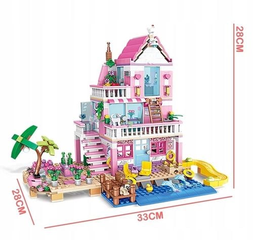 Zestaw Klocków Dla Dziewczynek Letnia Willa Na Plaży Klocki Różowy Domek 01 na Arena.pl