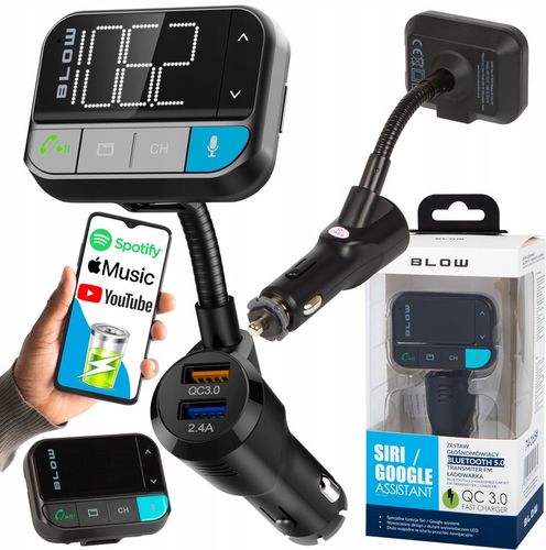 TRANSMITER FM BLUETOOTH 5.0 ZESTAW GŁOŚNOMÓWIĄCY SD QC 3xUSB SIRI/GOOGLE na Arena.pl