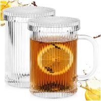 2x Kubek Szklany Szklanka z Pokrywką do Zaparzania Herbaty Ziół Kawy 330ml