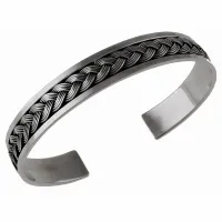 ELEGANCKA OKSYDOWANA SZEROKA SZTYWNA SREBRNA BRANSOLETA 10MM WZÓR WARKOCZ