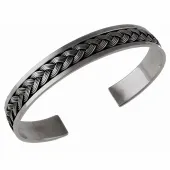 ELEGANCKA OKSYDOWANA SZEROKA SZTYWNA SREBRNA BRANSOLETA 10MM WZÓR WARKOCZ