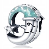 Zawieszka SREBRO 925 Charms Koralik Księżyc w nocnej czapce i Gwiazda