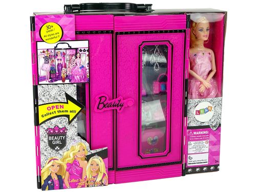 Lalka z Garderobą Sukienki Dodatki Dla Lalek Szafa Na Ubranka Walizka na Arena.pl