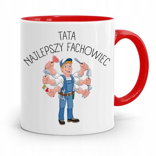 Kubek Czerwony Dla Taty Ojca Najlepszy Fachowiec Z Nadrukiem Ze Zdjęciem na Arena.pl