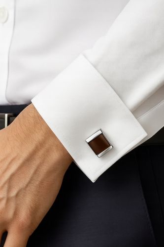 Srebrne spinki do mankietów koszuli brązowe stal szlachetna 316L na Arena.pl