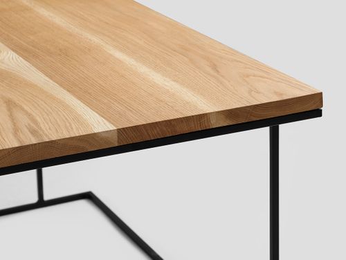 Stół drewniany kawowy WALT SOLID WOOD 80 - dąb, czarny, stolik do sofy na Arena.pl