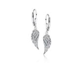 Eleganckie rodowane wiszące srebrne kolczyki celebrytka skrzydła skrzydełka wings cyrkonie srebro 925 Z1607D