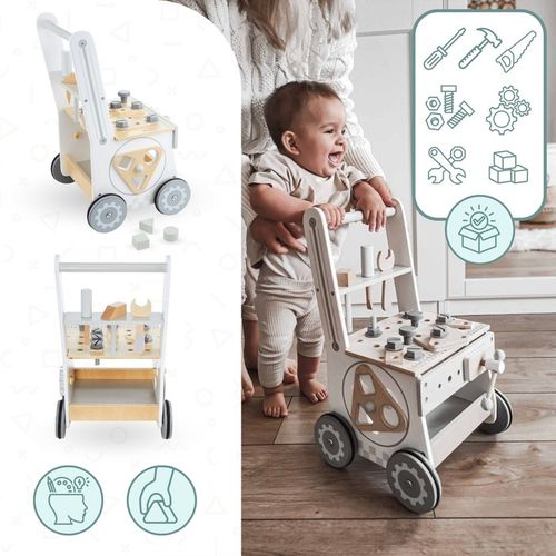 Drewniany Warsztat Dla Dzieci 3w1 Chodzik Pchacz Wózek 47 elementów Solidny na Arena.pl