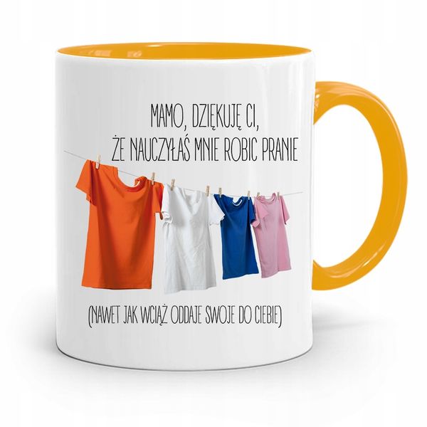 Kubek Żółty Dla Mamy Mamo Dziękuję Ci Że Nauczyłaś Z Nadrukiem Ze Zdjęciem zdjęcie 1