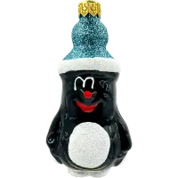 Bombka choinkowa szklana: Krecik w brokatowej czapie: niebieski