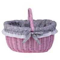 WIKLINOWY MALOWANY KOSZ TORBA NA ZAKUPY OBSZYTA TKANINĄ 42X34 H23/36 CM