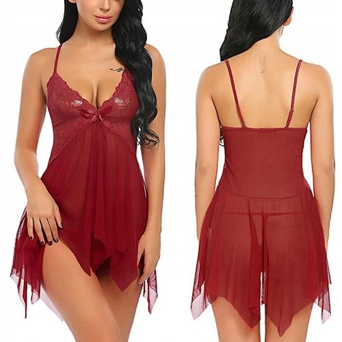 SEKSOWNA KOSZULKA NOCNA DAMSKA KORONKOWA PIŻAMA KORONKA STRINGI WALENTYNKI na Arena.pl