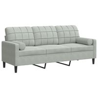3-osobowa sofa z poduszkami, jasnoszara, 180 cm, aksamit