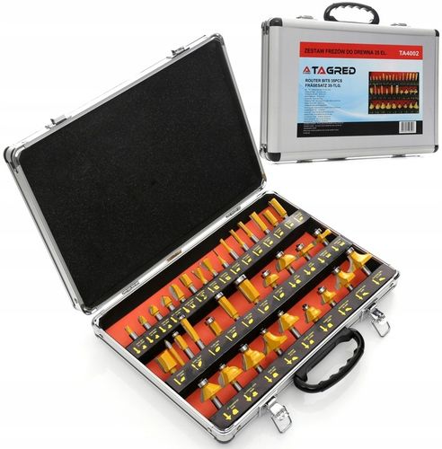 FREZY DO DREWNA 8mm KSZTAŁTOWE 35el TWARDE OSTRE ZESTAW W WALIZCE FREZ na Arena.pl