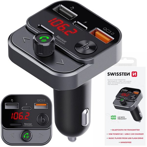 SWISSTEN Transmiter FM Bluetooth USB-A na PENDRIVE SZYBKA ŁADOWARKA USB-C zdjęcie 7