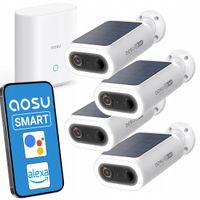 4x Kamera Zewnętrzna Solarna 2K QHD Aplikacja LED AI IP65 32GB Aosu Zestaw