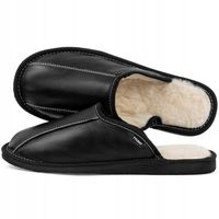 Kapcie męskie czarne ciepłe ocieplane skórzane pantofle wełniane 43