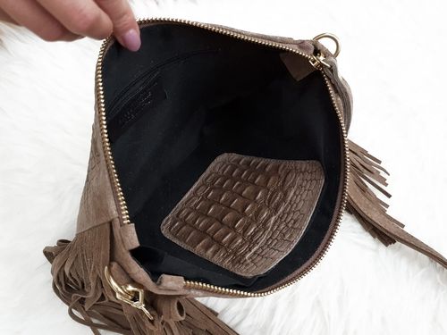 VERA PELLE torebka zamszowa listonoszka boho z frędzlami V001 bordowa na Arena.pl