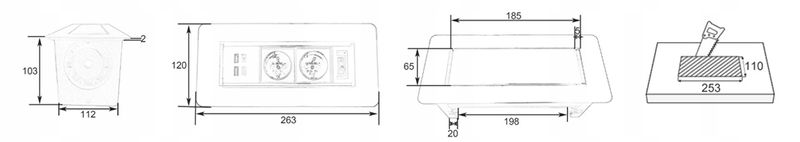 Gniazdo blatowe wpuszczane do biurka obrotowe mediaport 230v SPS-O33B zdjęcie 6