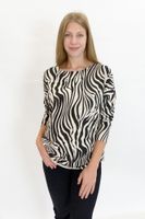 Beżowo-czarna Bluzka Laserowo Cięta Wzór Zebra UNI