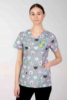 Bluza medyczna kolorowa we wzorki damska HAFT z TWOIM LOGO NAPISEM 5 sztuk