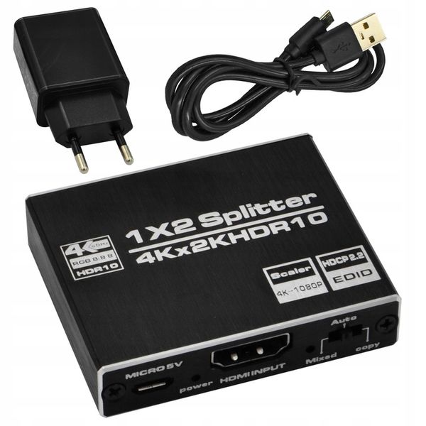 SPLITTER HDMI 2.0 ROZDZIELACZ 1x2 ULTRAHD HDCP 2.2 4K 60Hz - 2 telewizory zdjęcie 1