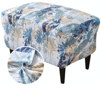 POKROWIEC NA PODNÓŻEK PUF ELASTYCZNY GŁADKI GRAFIKA KWIATY NIEBIESKI