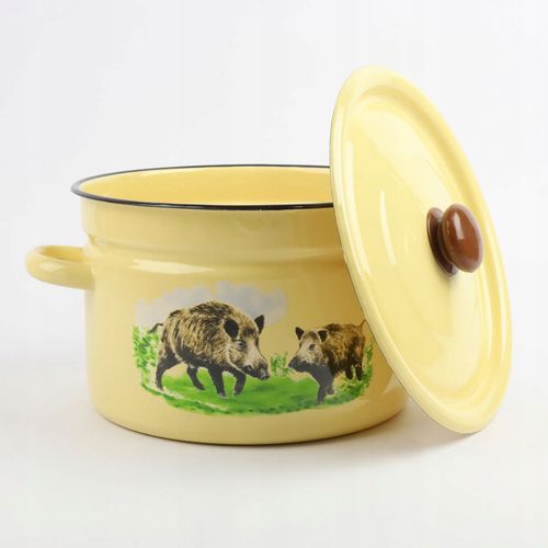 GARNEK EMALIOWANY 9 L Z POKRYWKĄ WZÓR DZIK DO GOTOWANIA POTRAW PRZETWORÓW na Arena.pl