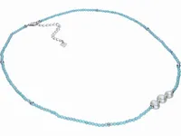 ELEGANCKI RODOWANY SREBRNY NASZYJNIK AKWAMARYN PERŁY HODOWLANE ODWAGA