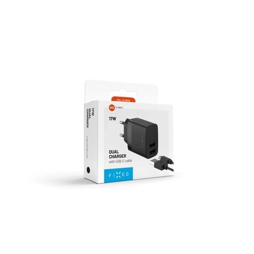 Ladowarka FIXED Ładowarka sieciowa 17W 2xUSB-A + kabel USB-C 1m czarny na Arena.pl