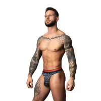 male power soo cumfy thong s/m - marmurkowy niebieski, modal premium