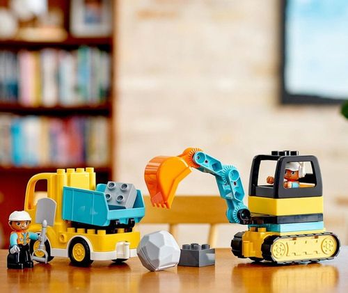 LEGO Duplo Plac Budowy Wywrotka Ciężarówka i Koparka Gąsienicowa Klocki 2+ na Arena.pl