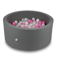 Suchy basen 90x40cm szary z piłeczkami 300szt (białe, perłowe, pudrowo różowe)