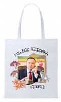 Prezydent Andrzej Duda Torba Eco Biała Shopper Z Nadrukiem Ze Zdjęciem