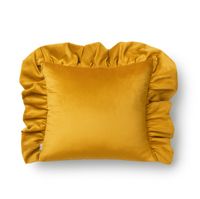 Dekoracyjna poszewka welurowa z falbaną Werona Belle – musztardowa