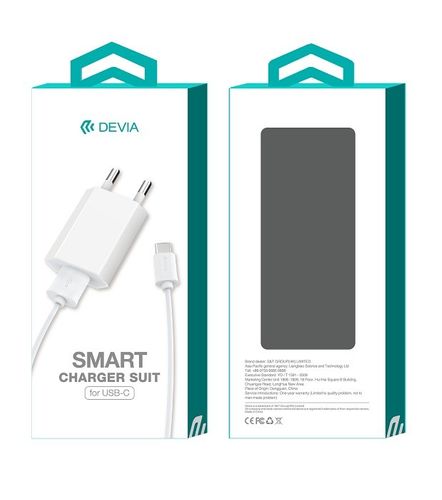 Ładowarka sieciowa Devia Smart USB plus kabel typ-c biała 1A na Arena.pl