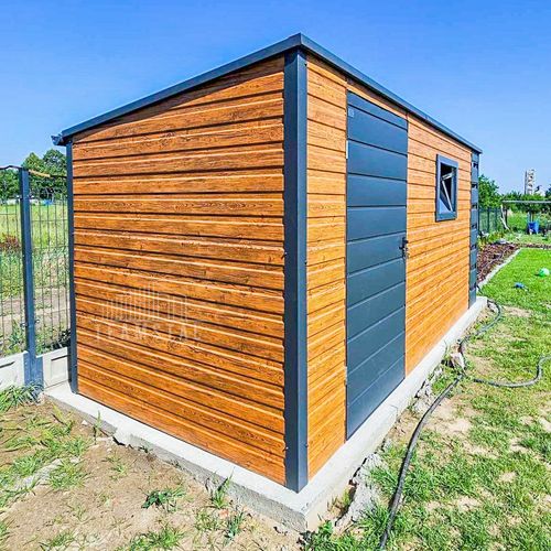 Schowek - Domek ogrodowy 4x2 + wiata 0,5m Drzwi Okno  dach spad w tył TS745 na Arena.pl