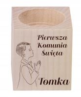 ŚWIECZNIK drewniany GRAWER podziękowania dla gości pierwsza komunia święta